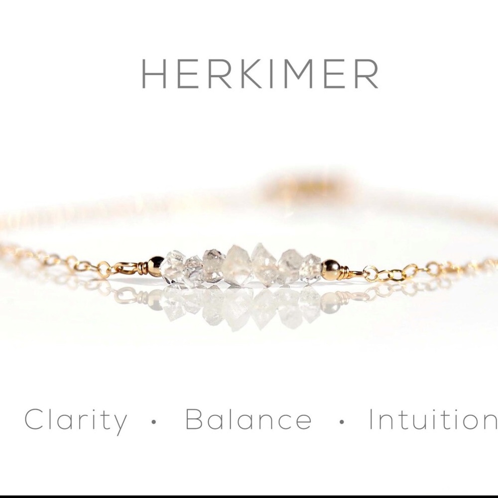 Herkimer Diamond Bracelet Dainty Bar Gold Bracelet